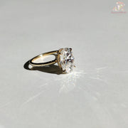 oval stone gold ring | bezel hidden halo ring | handmade moissanite ring
